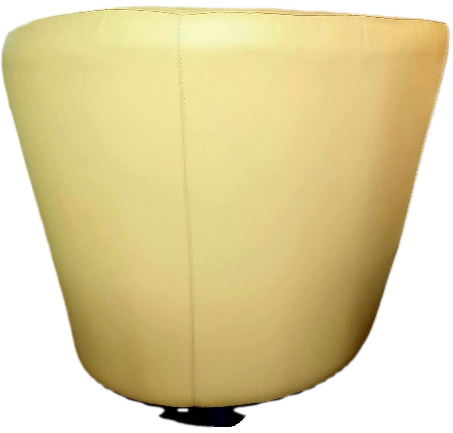 Pair of yellow leather swivel armchairs with asymmetrical armrests, circa 1980