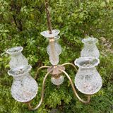 Ceiling chandelier with 5 tulip branches, diamond tip, brass style, 1950s