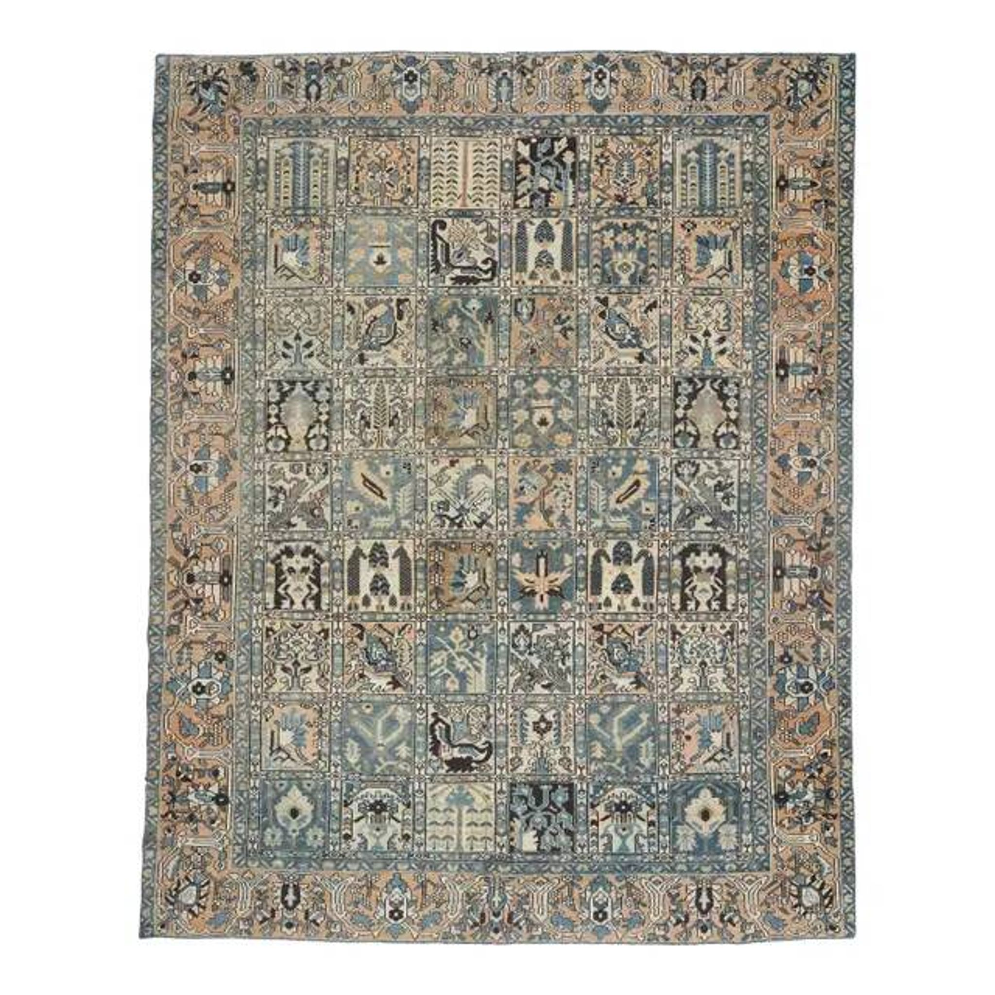 1970s Vintage Persian Handmade Wool Cotton Light Brown Area Rug 272x338