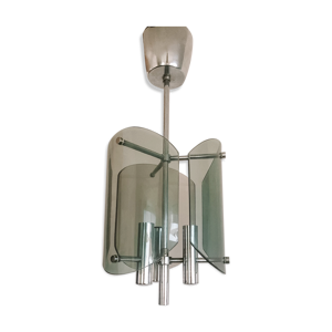 Suspension années 70 chrome et verre fumé