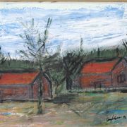 Scandinavian modern painting, signed,  1990s, oil on canvas, framed
