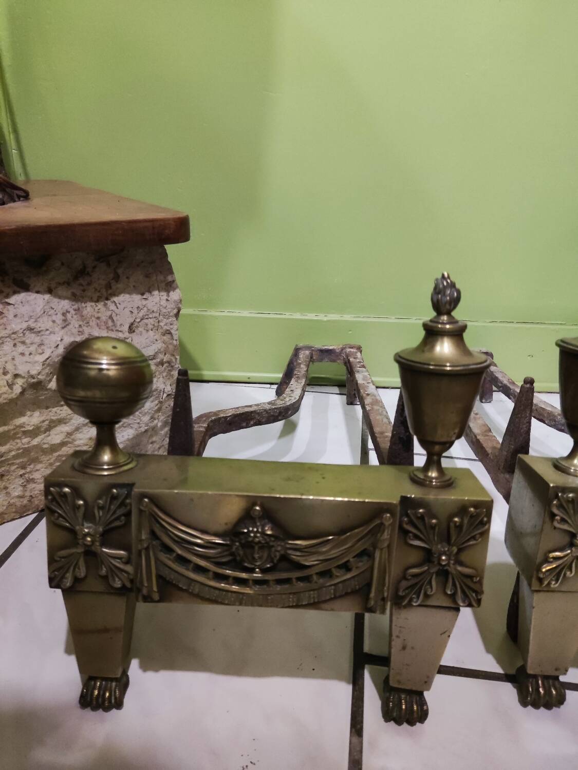 Pair of bronze andirons from the Empire period