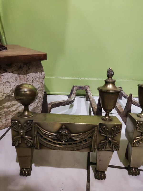 Paire de chenets en bronze époque Empire