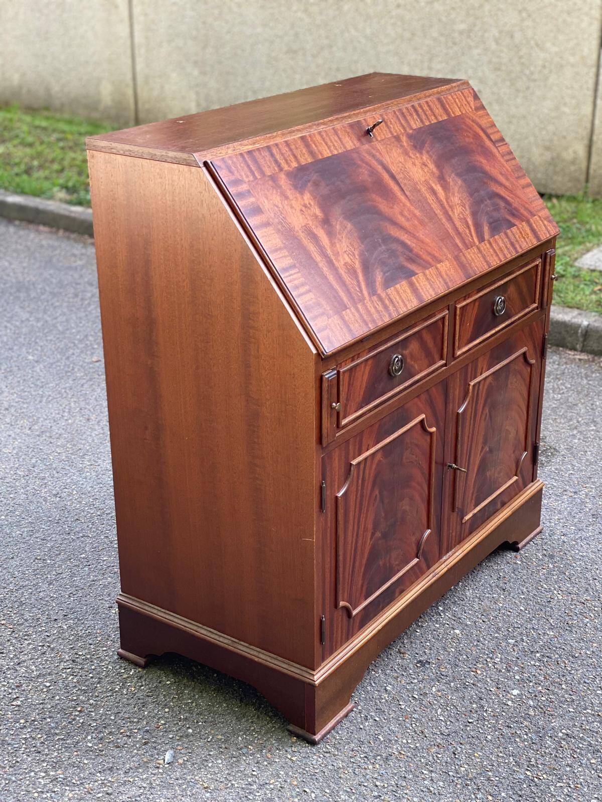 English solid wood donkey back writing desk, 20th century