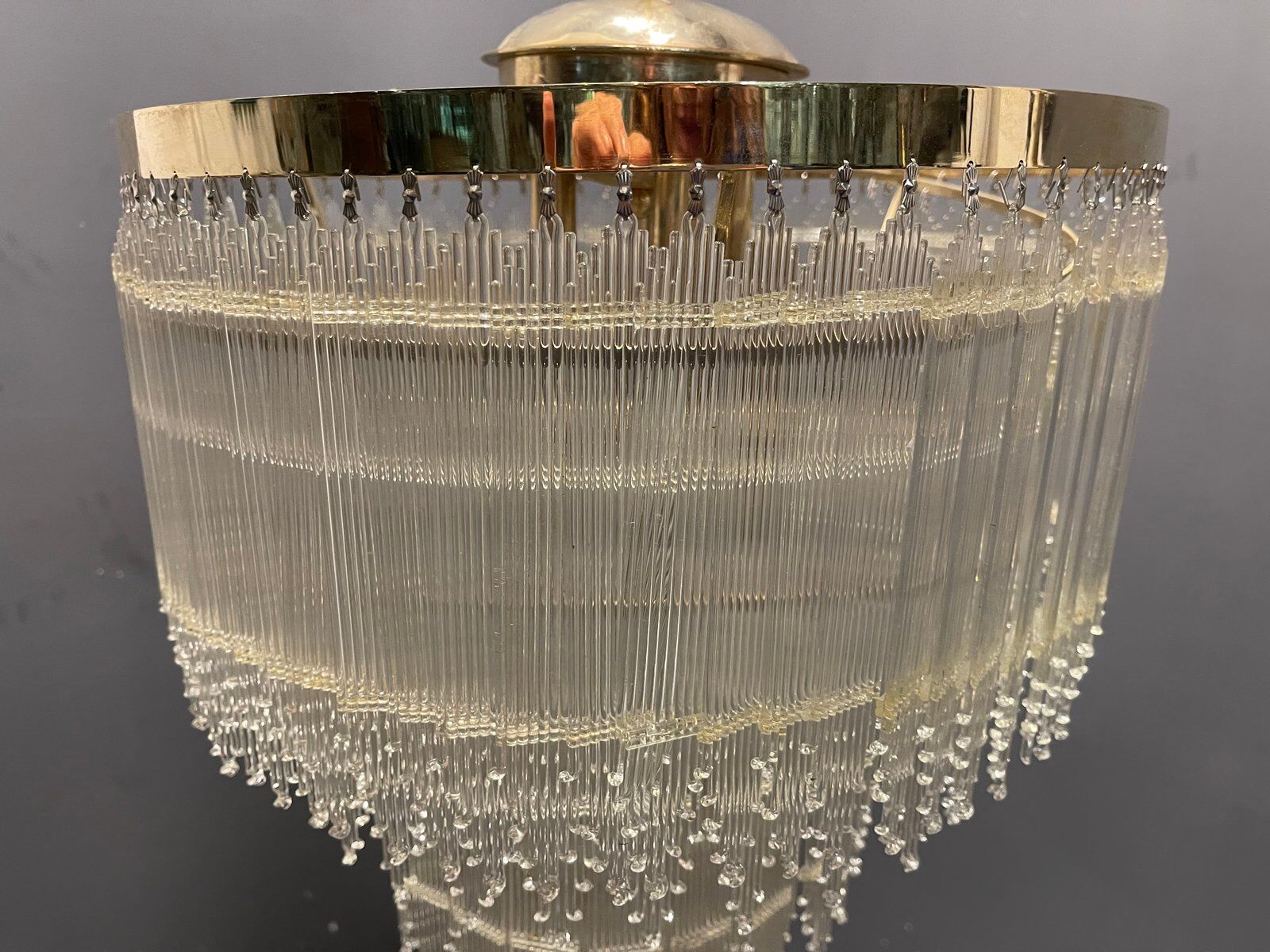 Mid-century italian brass acrylic chandelier lamp