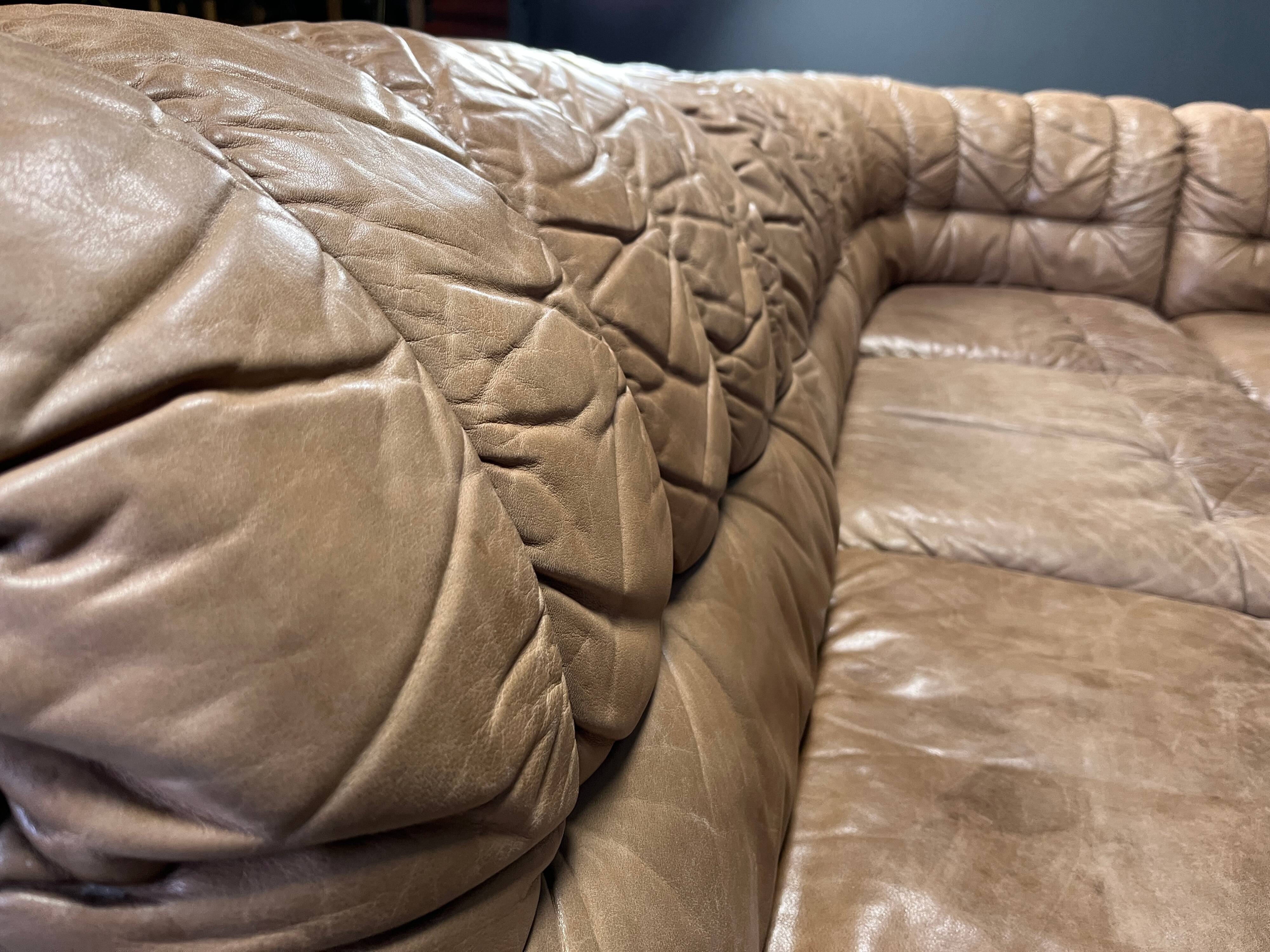 Canapé modulaire vintage en cuir marron de Laauser, années 1960