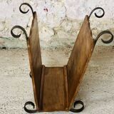 Vintage wooden and wrought iron magazine rack circa 1950s