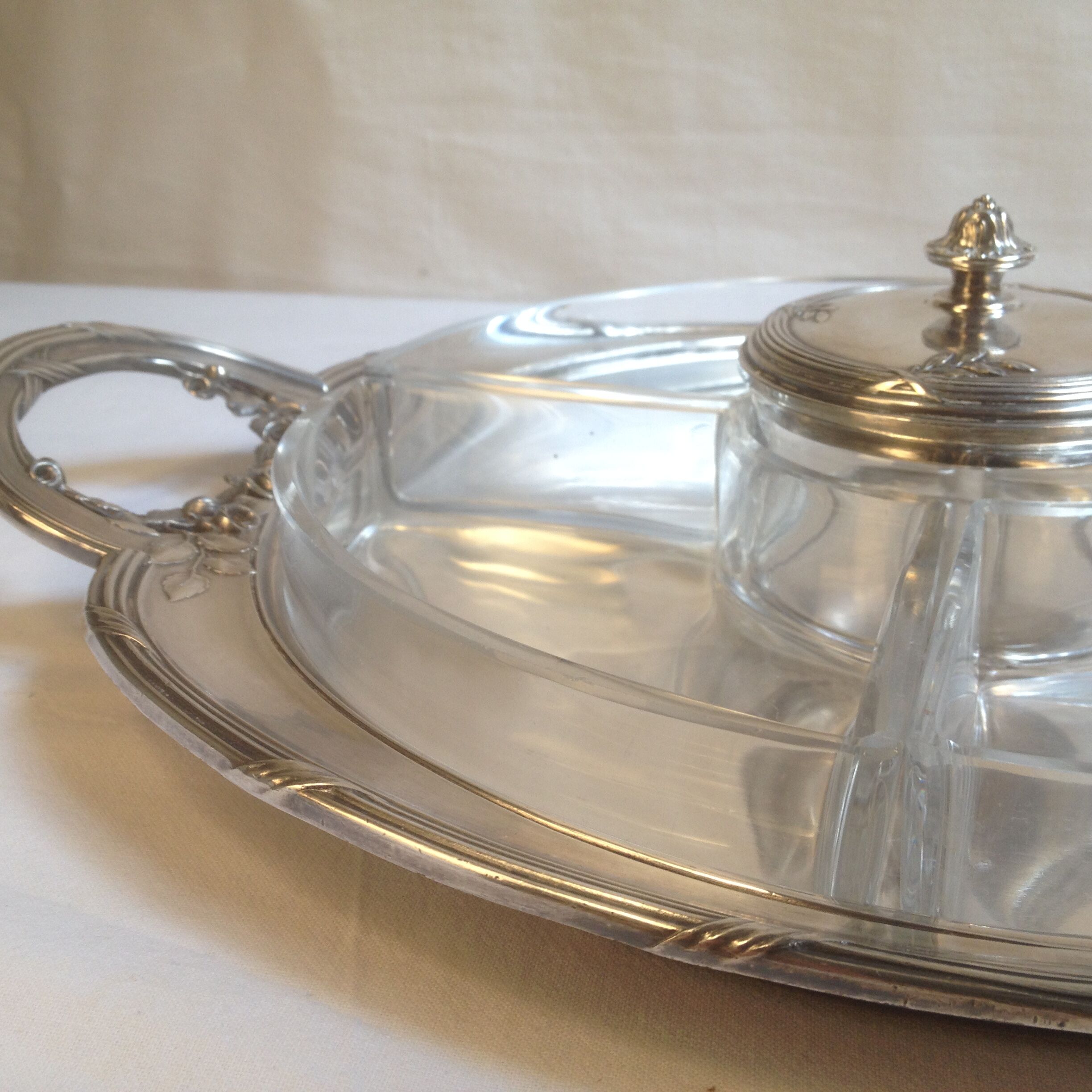 Aperitif tray tray empty-pocket with 5 raviers in silver metal and glass Gallia / Christofle