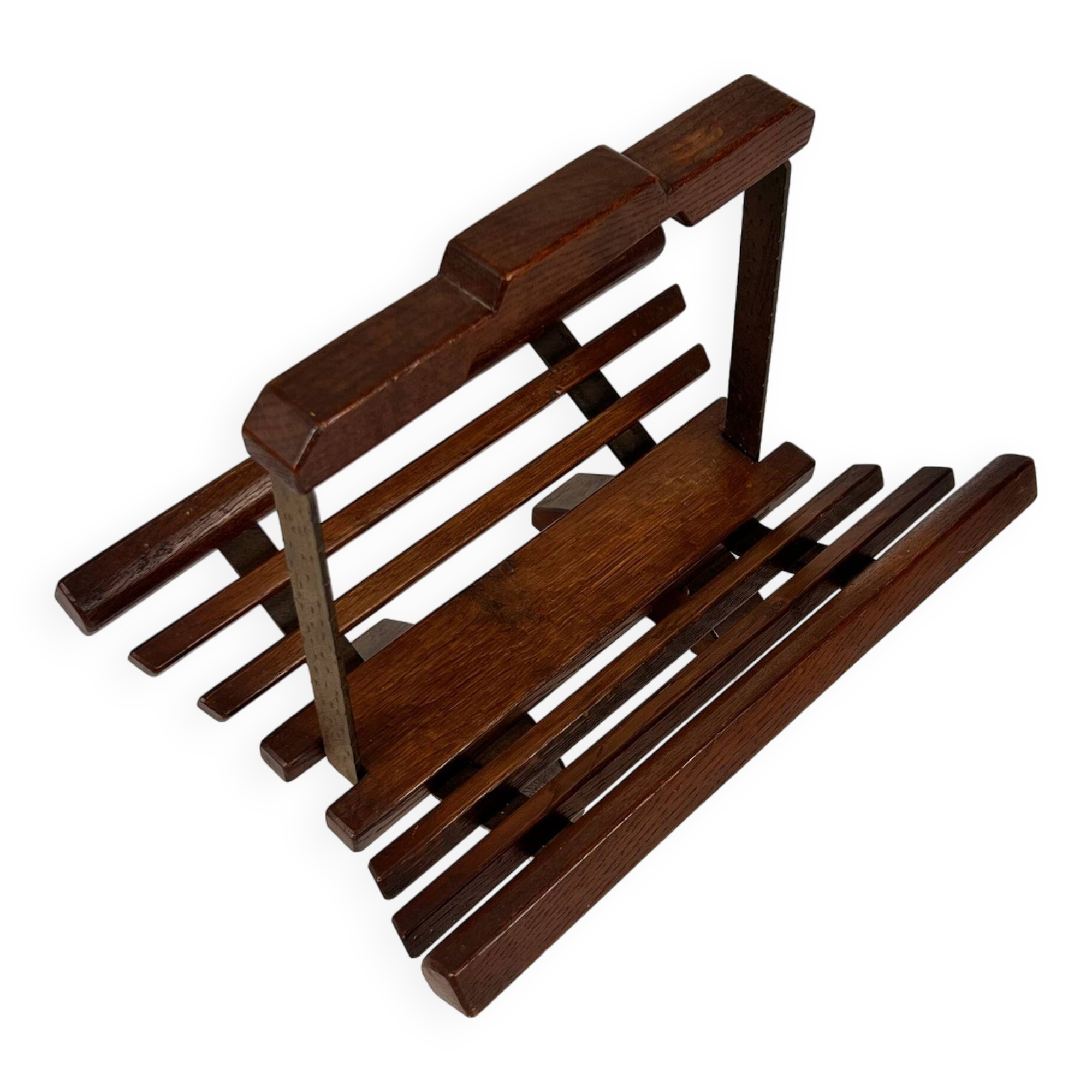 Modernist Oak Magazine Rack, 1970s