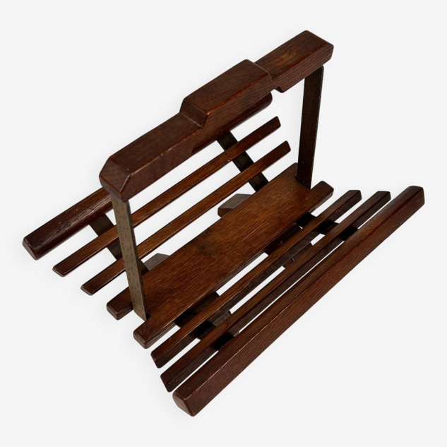 Modernist Oak Magazine Rack, 1970s