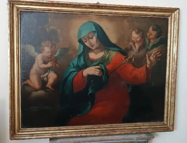 huile sur toile ancienne représentant la Vierge en deuil - époque baroque