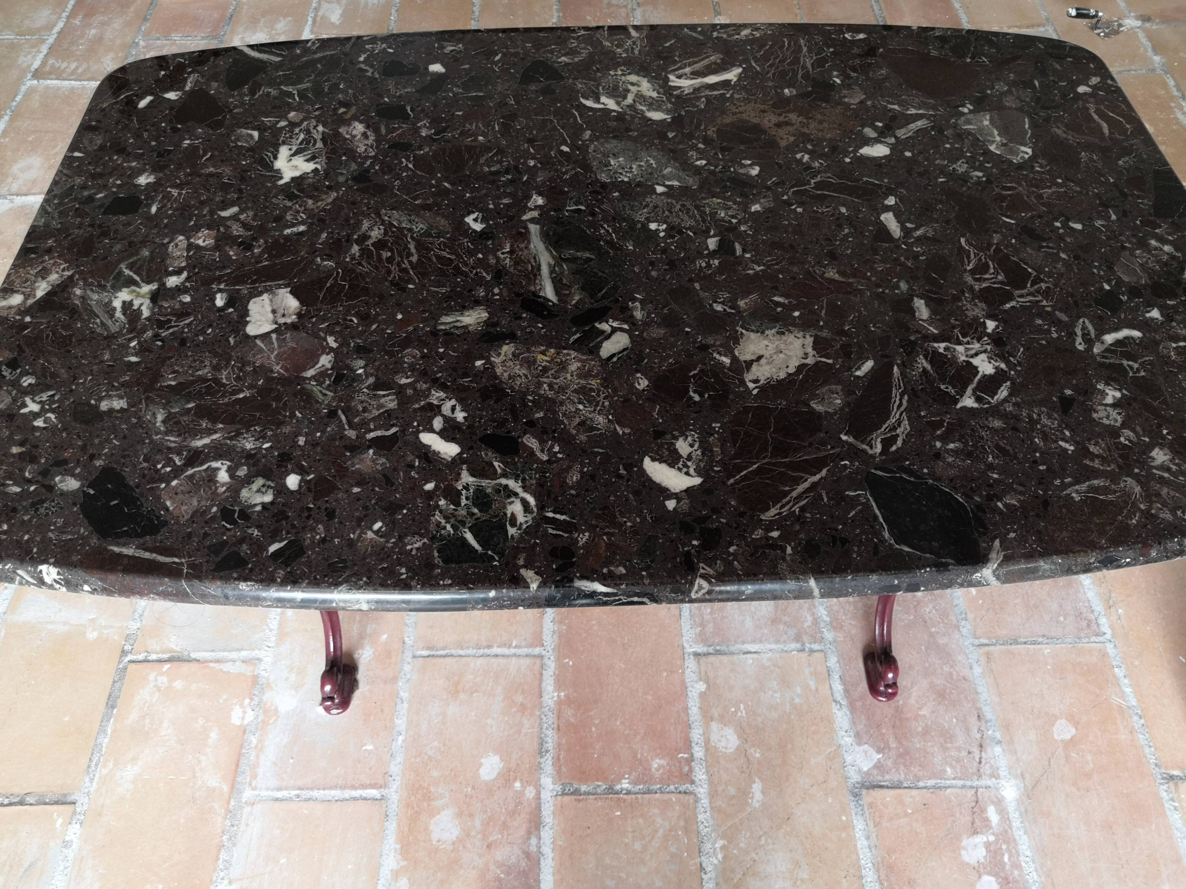 Bistrot table marble brown burgundy cast iron base