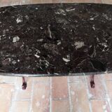 Bistrot table marble brown burgundy cast iron base