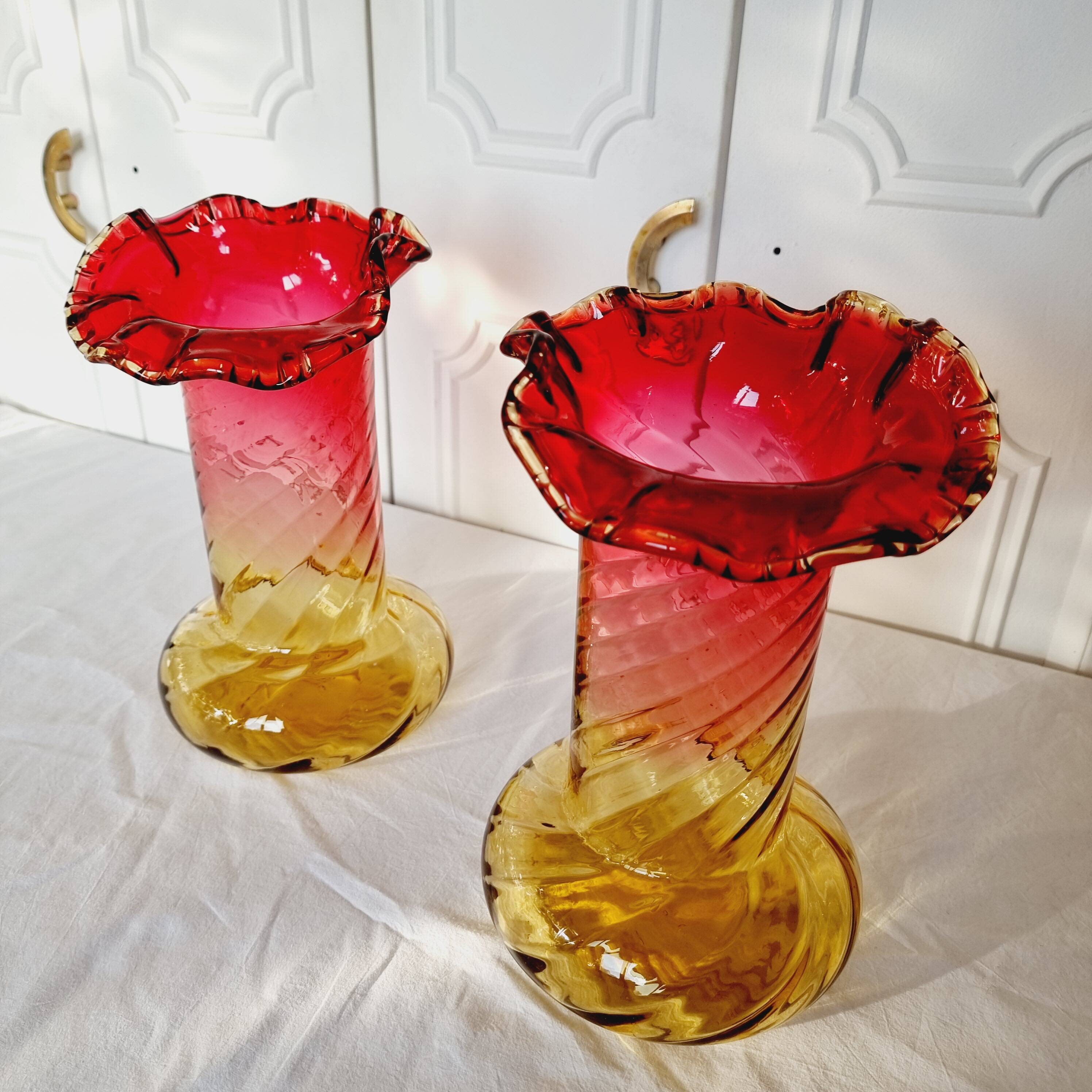 2 Art Nouveau Style Turned Glass Vases from 1900