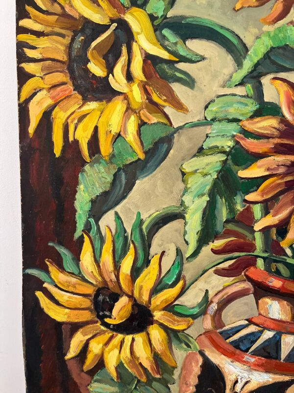 Les tournesols, technique au couteau sur panneau