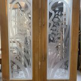 Double dividing door in wood and etched glass, 20th century