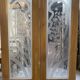 Double porte de séparation en bois et verre gravé XX siècle