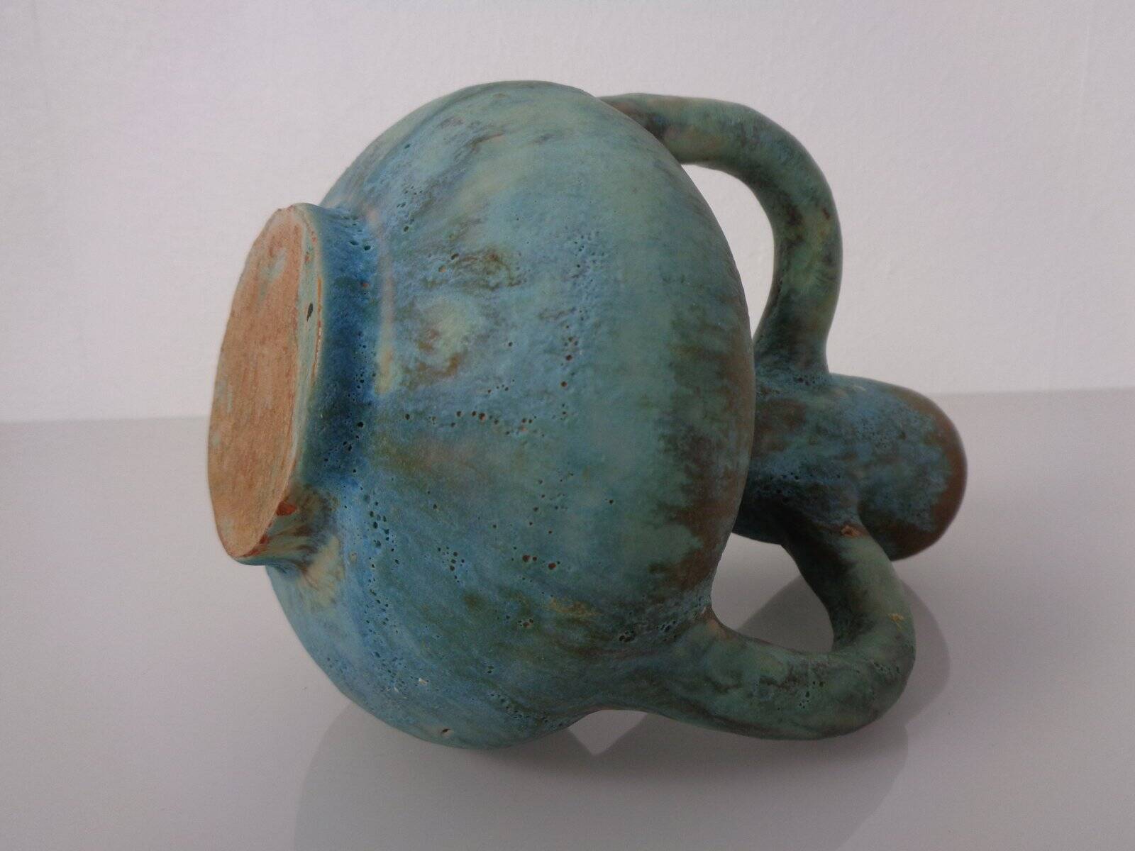 German studio ceramic handle vase by Lu & Gerd Grove, Lübeck, 1960s