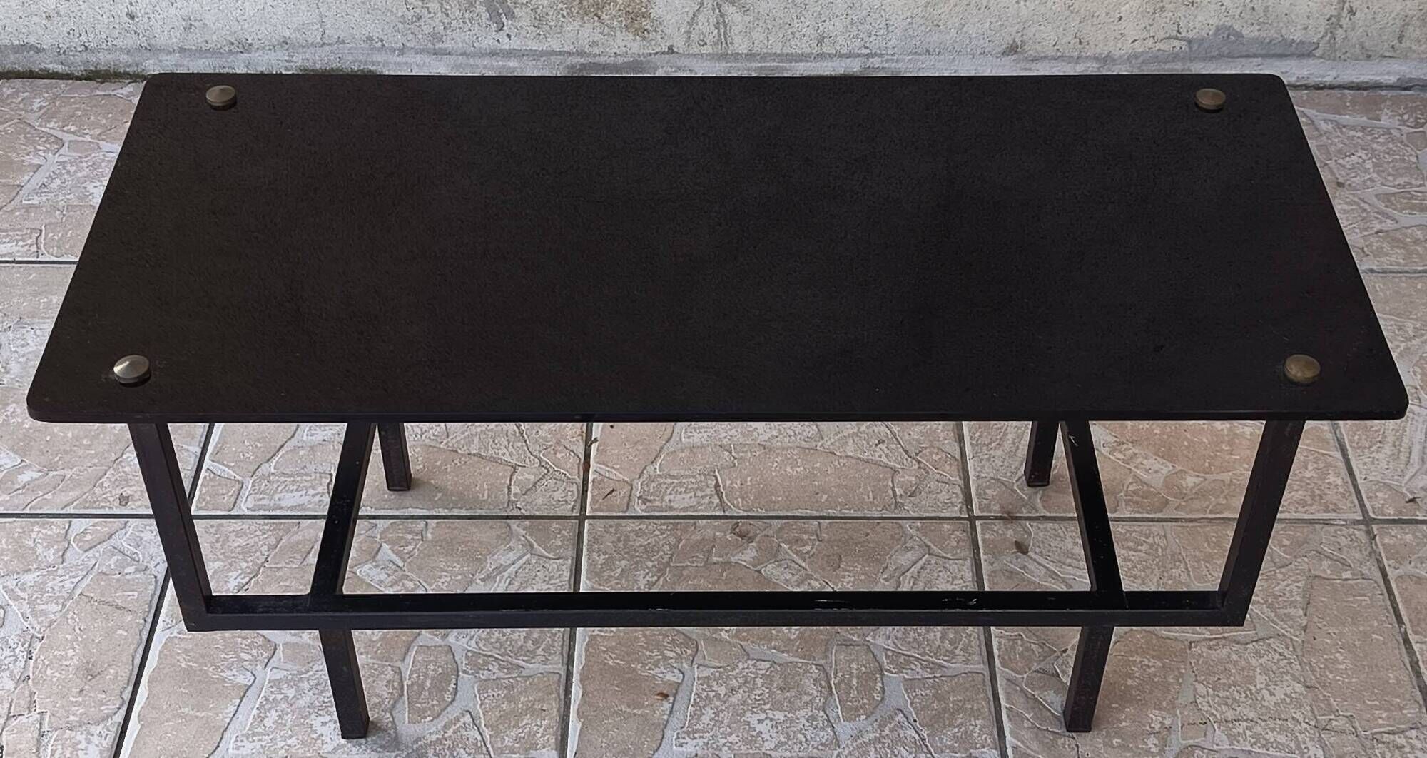 Table basse métal et verre 1950
