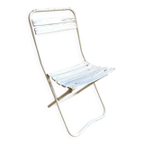 Folding chair in wood and white metal
