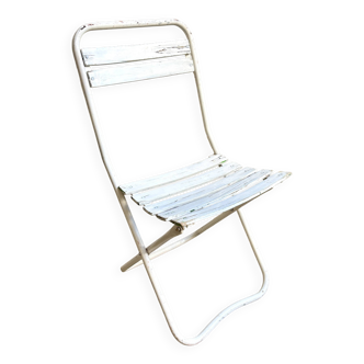 Chaise pliante en bois et métal blanc