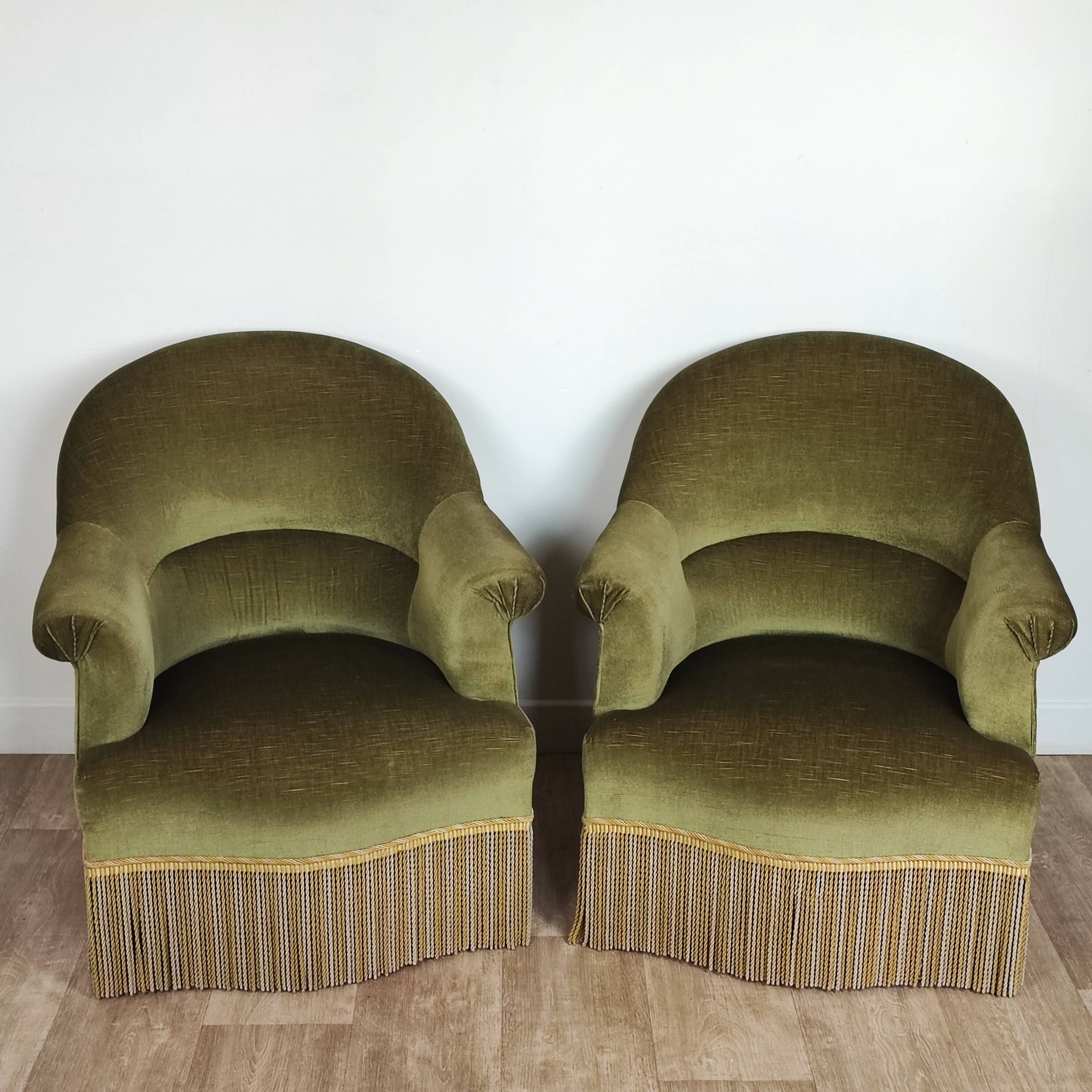 Pair of velvet toad armchairs