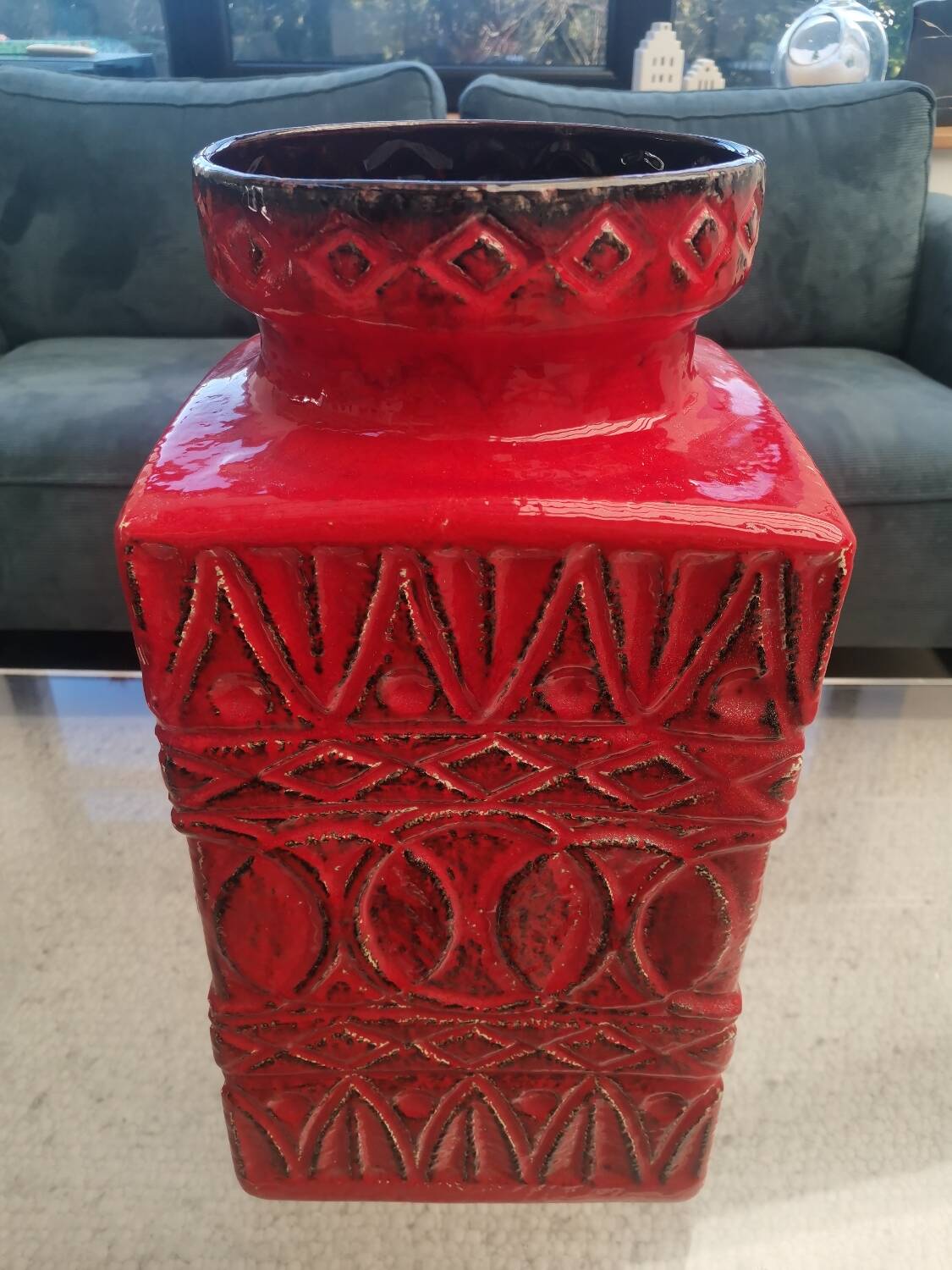 Large BAY Keramik Floor Vase 45 cm Red Vintage West Germany Bodo Mans