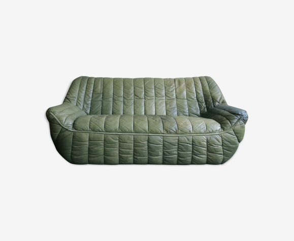 Canapé en cuir vert Laauser 1970
