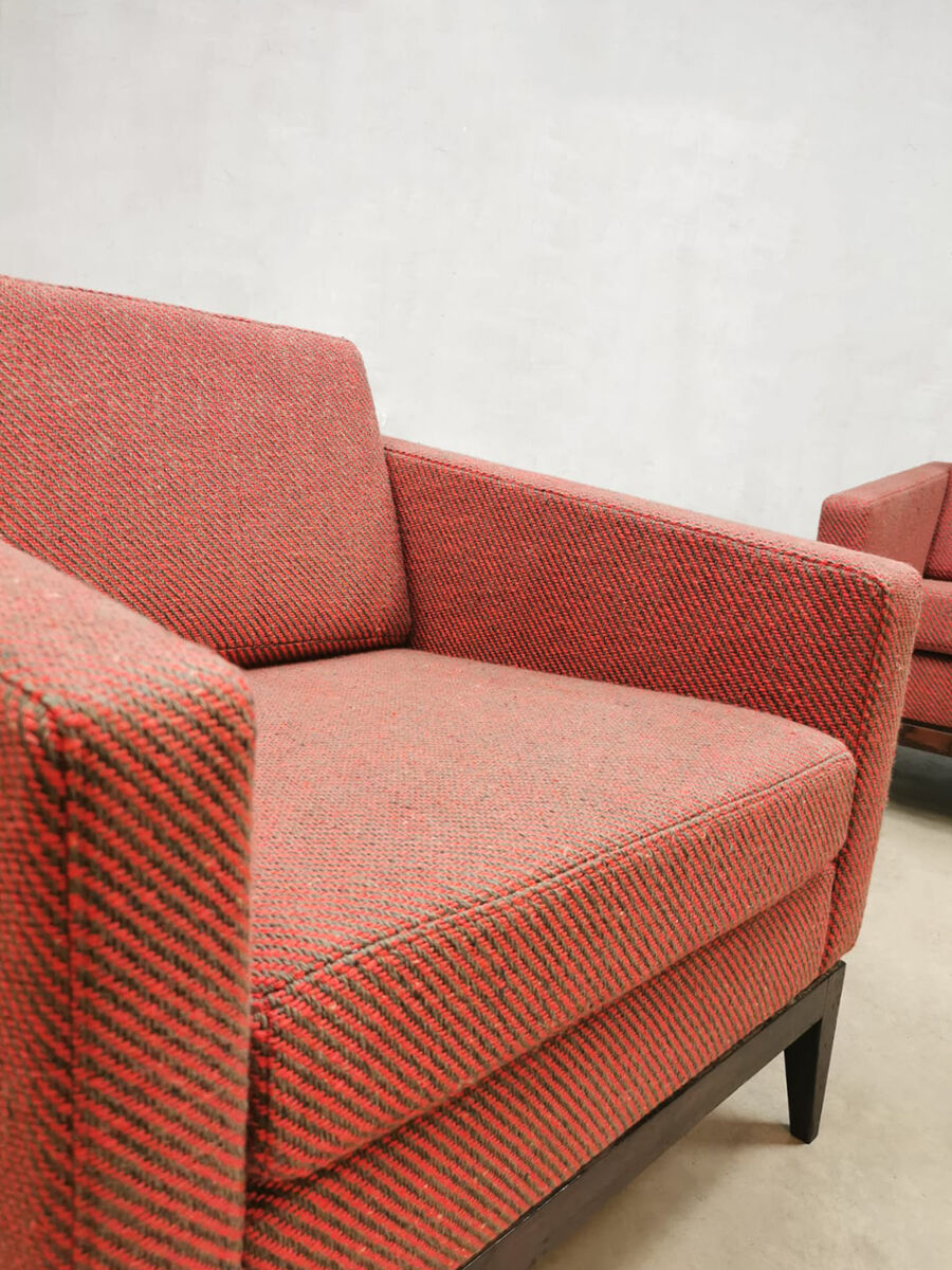 Midcentury design cubic armchairs lounge club chairs Theo Ruth Artifort set of 2