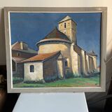 Tableau sur toile vue église coloré signé