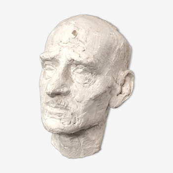 Sculpture tête d'homme à la moustache plâtre