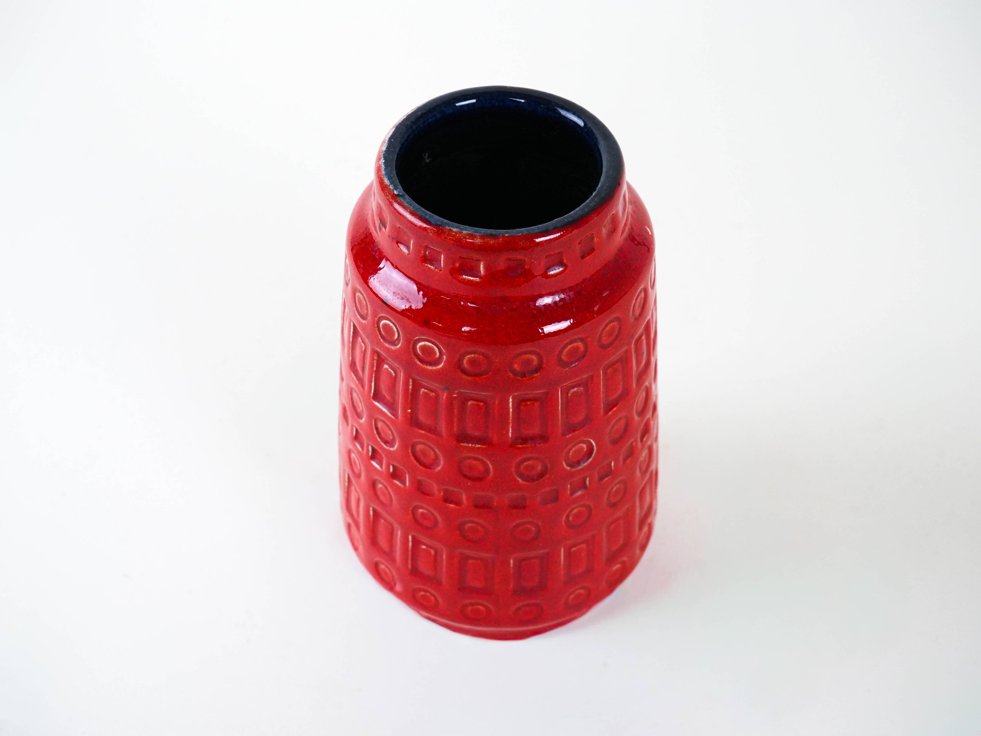 Red ceramic vase, German design, 1960s, made in West Germany