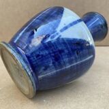 Glazed ceramic vase by Marcel Noverraz, signed, with vintage blue decoration.