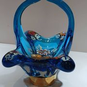 Vintage blown glass basket of Spanish art signed ROYO.