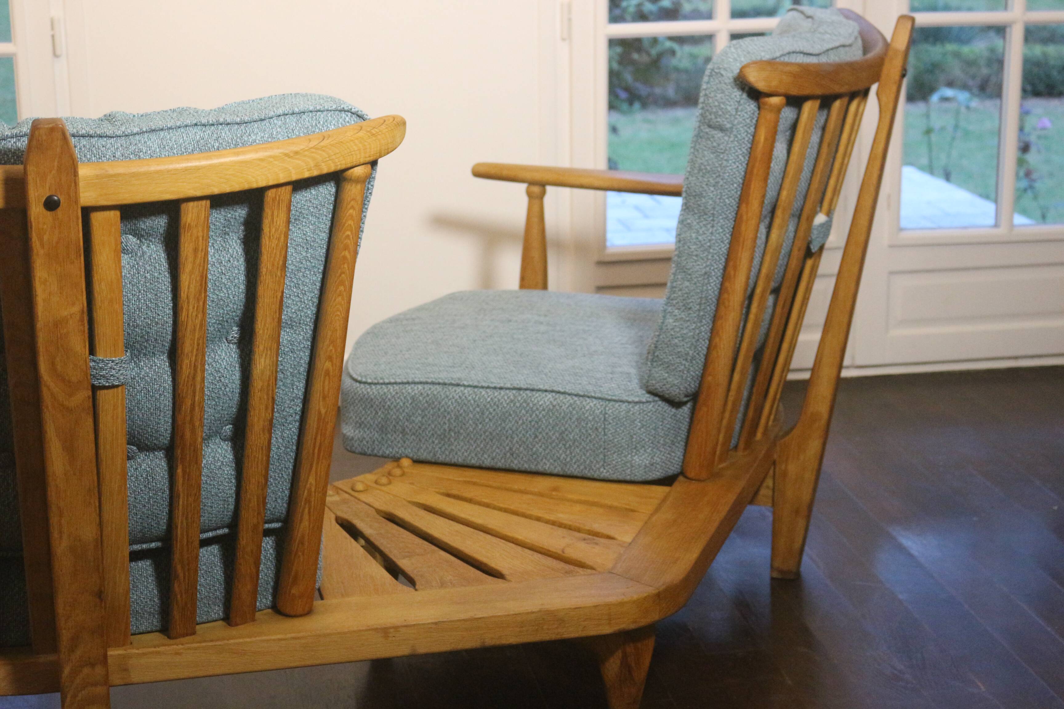 Fan bench by Guillerme and Chambron reupholstered