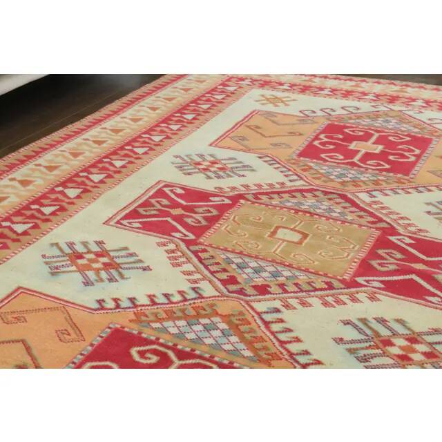 1970s Vintage Turkish Oushak Handmade Wool Cotton Cream Area Rug 172x231