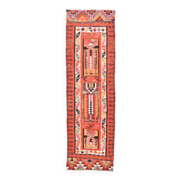 Tapis Kilim en laine orange citrouille 3x10, 90x300 cm