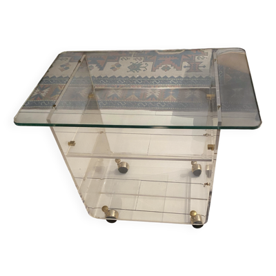 Table Roulante Desserte David Lange Plexiglas et Verre 4 Niveaux Vintage
