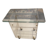 Table Roulante Desserte David Lange Plexiglas et Verre 4 Niveaux Vintage