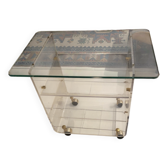 Table Roulante Desserte David Lange Plexiglas et Verre 4 Niveaux Vintage