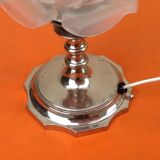 Art deco era table lamp chromed metal tulip in the shape of pink / opaque glass