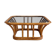 Rattan and smoked glass coffee table, vintage 1970s design.