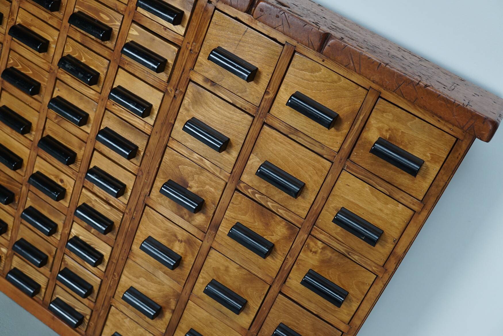 Dutch industrial apothecary cabinet in beech/pine, circa 1950s