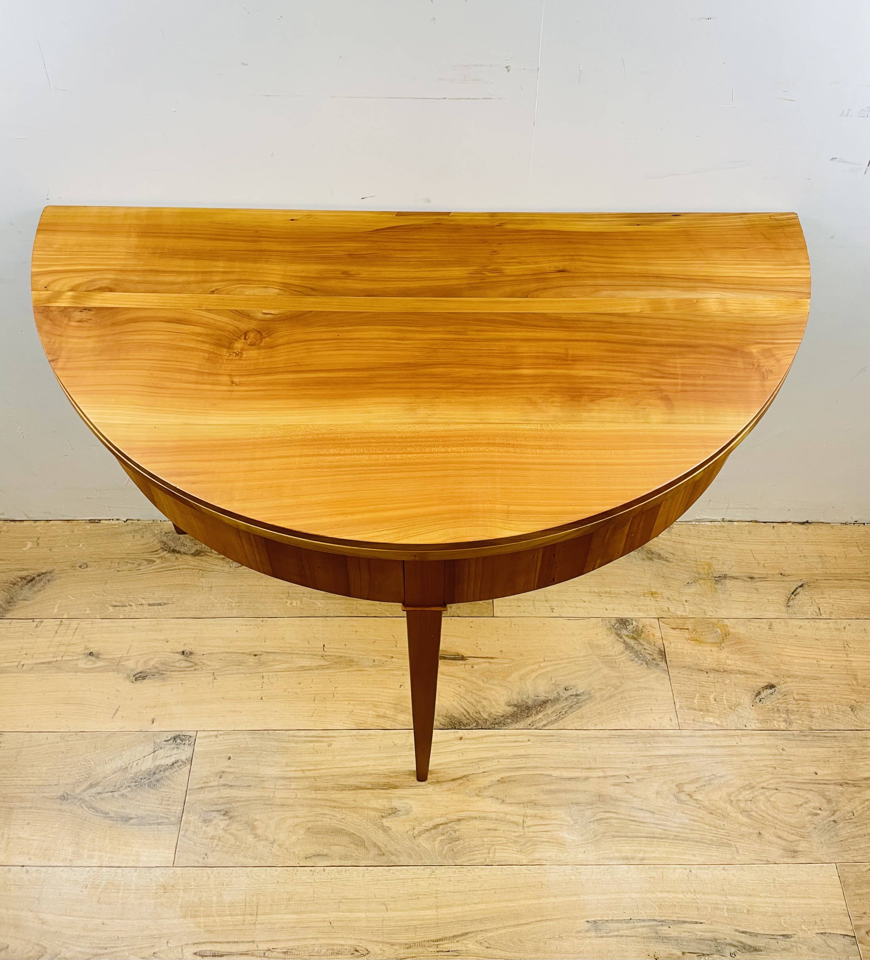 Biedermeier half-moon folding table in blond wood