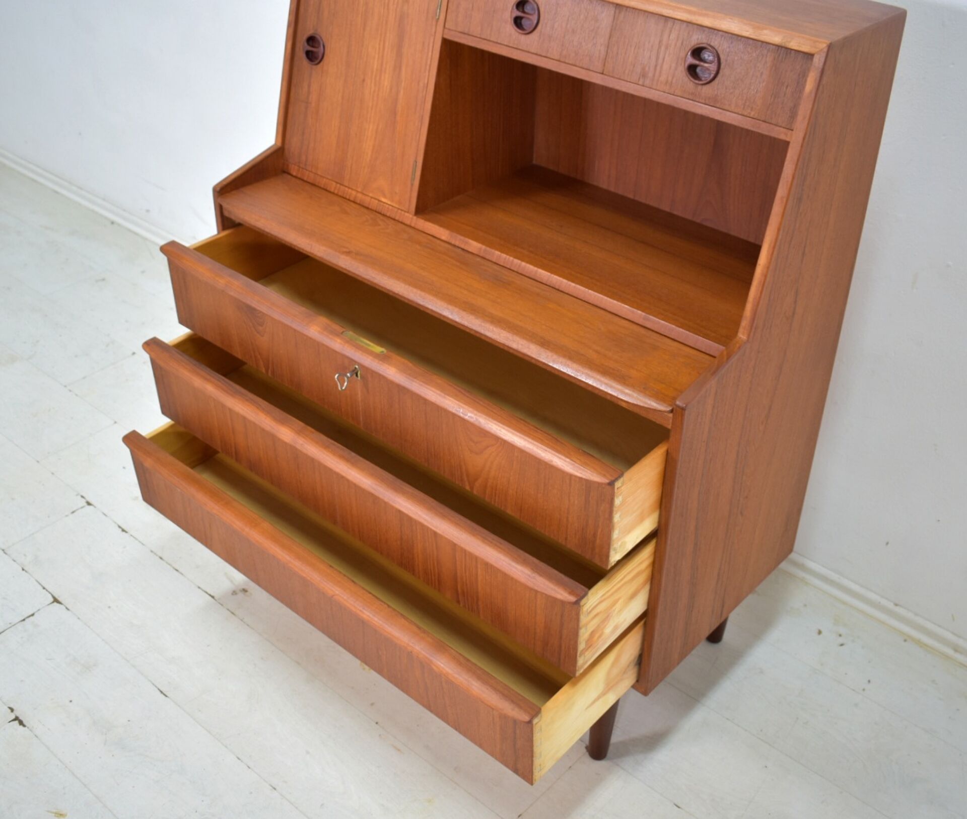 Danish sekretary teak 1960s vintage Scandinavian mid century