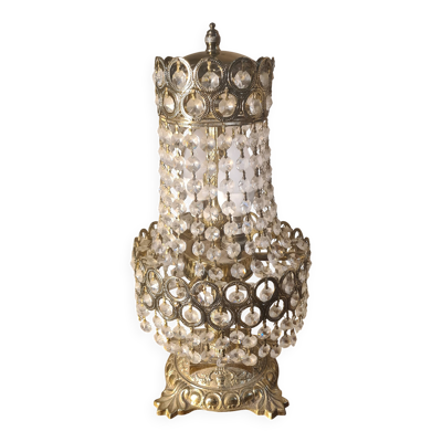Lampe bronze et laiton de table 40x20 a pampilles cristal verre 1940 a 50