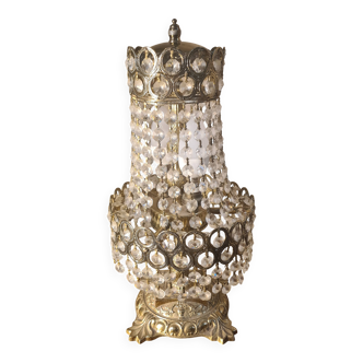 Bronze and brass table lamp 40x20 with crystal glass pendants from the 1940s to 1950s