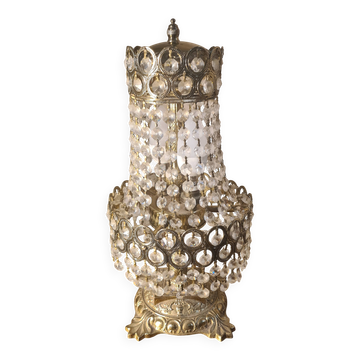 Bronze and brass table lamp 40x20 with crystal glass pendants from the 1940s to 1950s