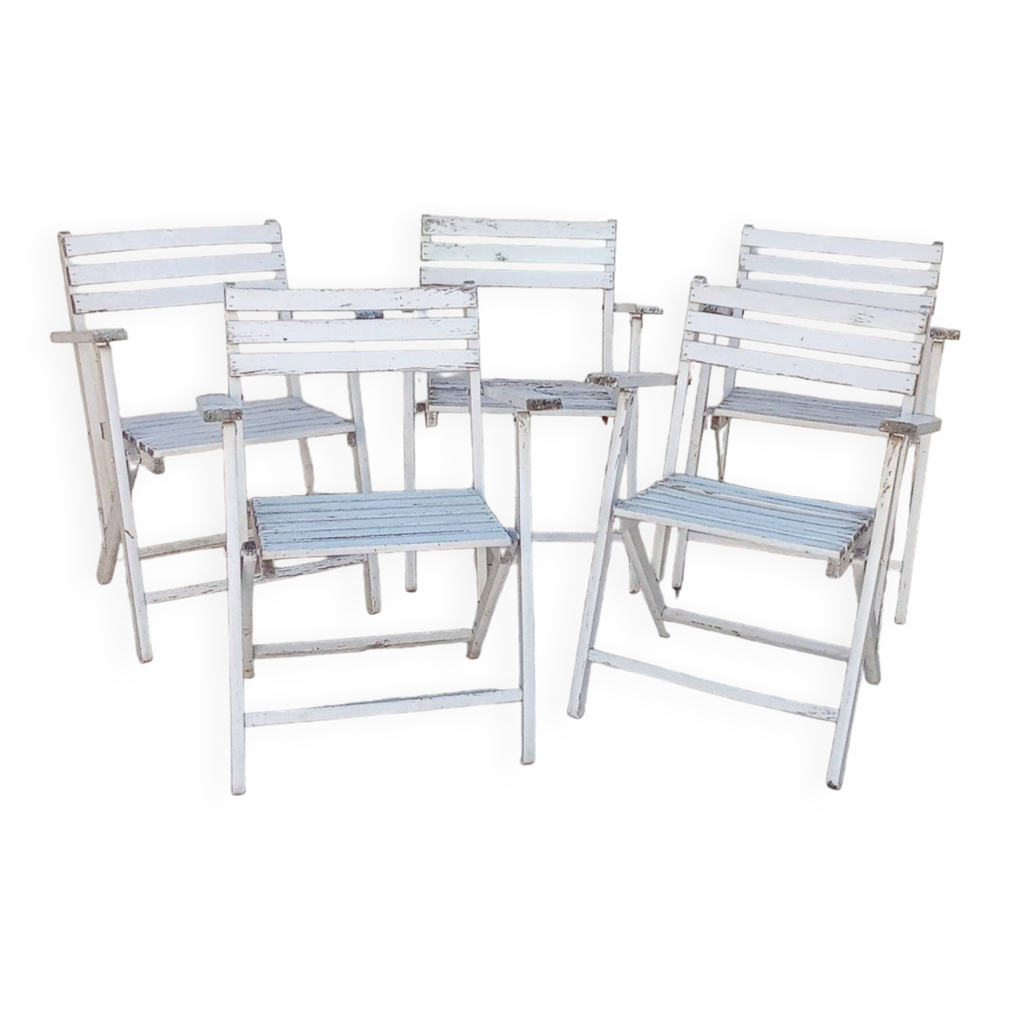 5 vintage wooden garden armchairs gleizes