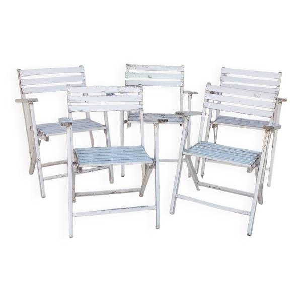 5 fauteuils de jardin en bois vintage  gleizes